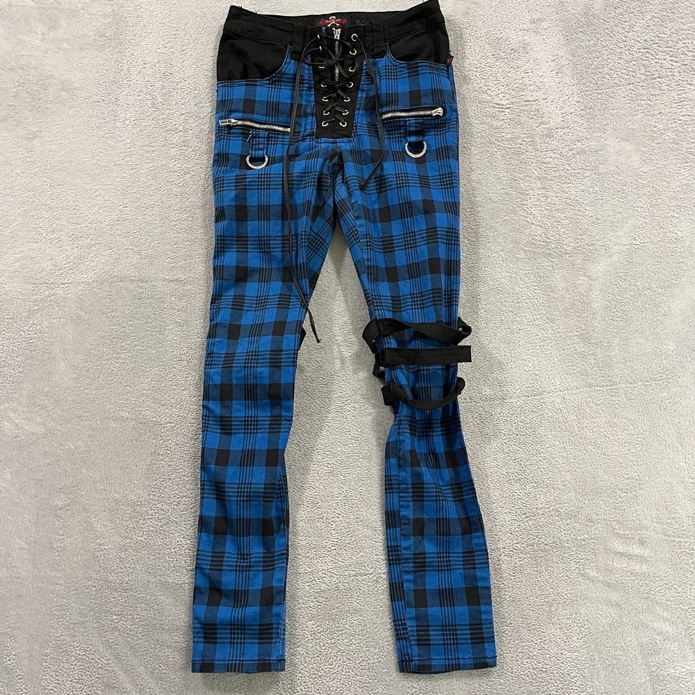Royal Bones Blue Plaid Buckle Pants Junior Size 5 Buckle Grunge Goth